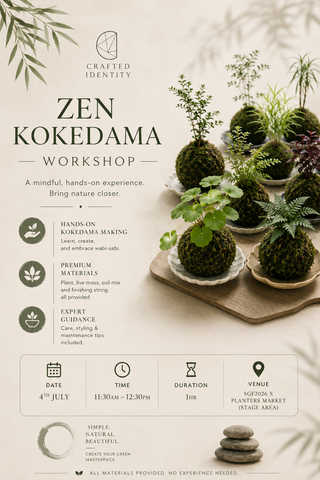 Zen Kokedama Workshop on 4th July (11.30am - 12.30pm) @ SGF2026 X Planters Market (Stage Area)