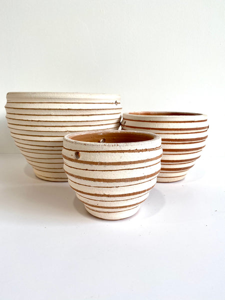 Terracotta 'White Stripes' Pot (3 Sizes)